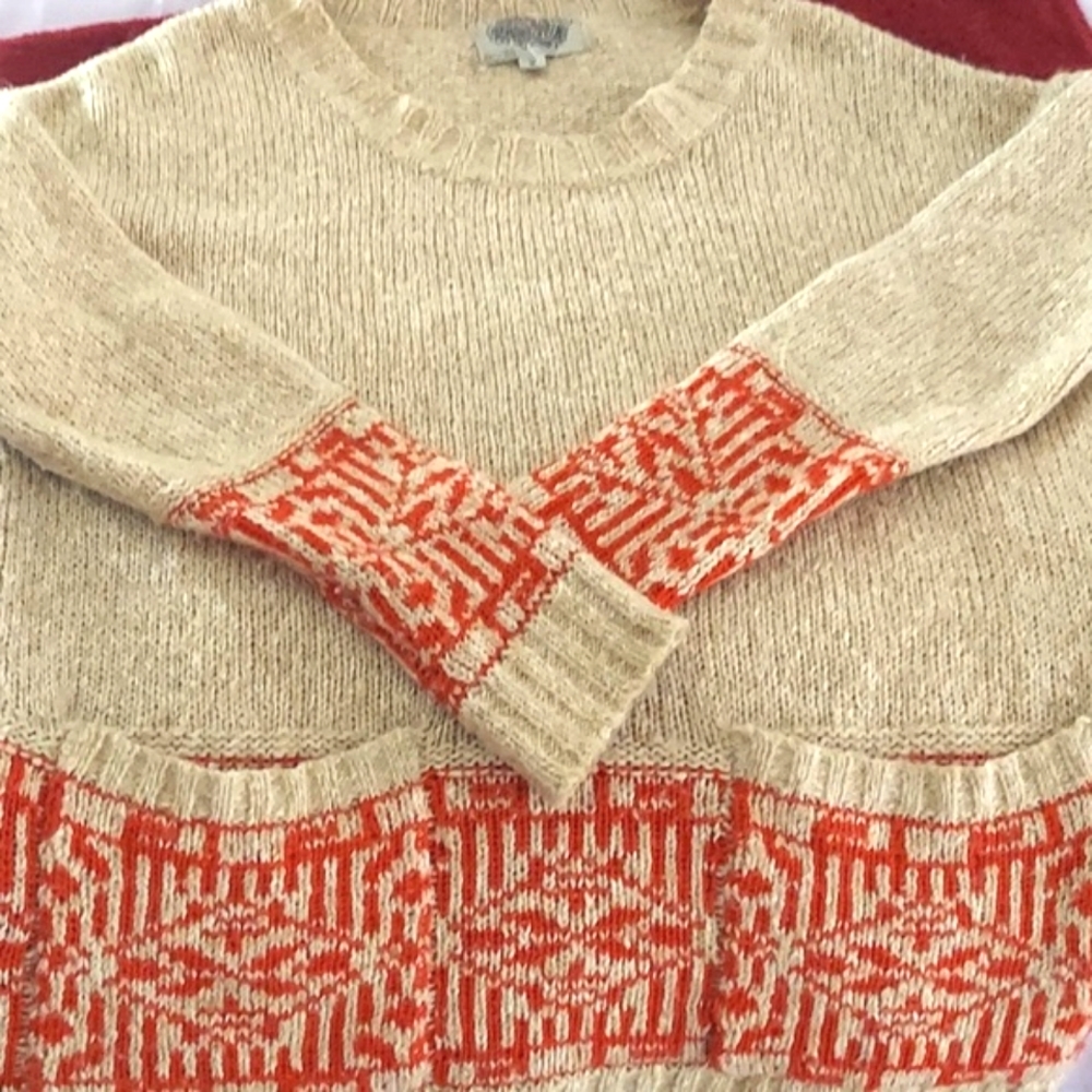 Urban Outfitters Ecote Tan and Red Bohemian Pullover Knit Sweater